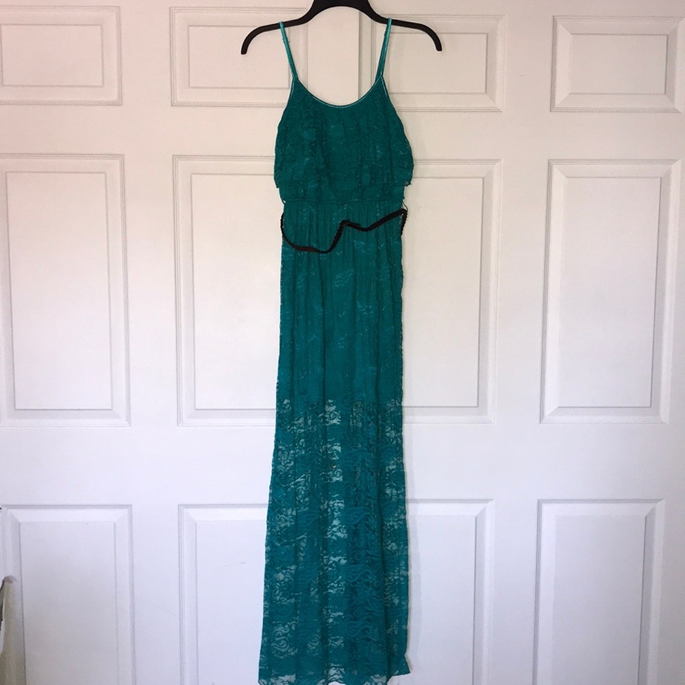 Teal lace maxi dress